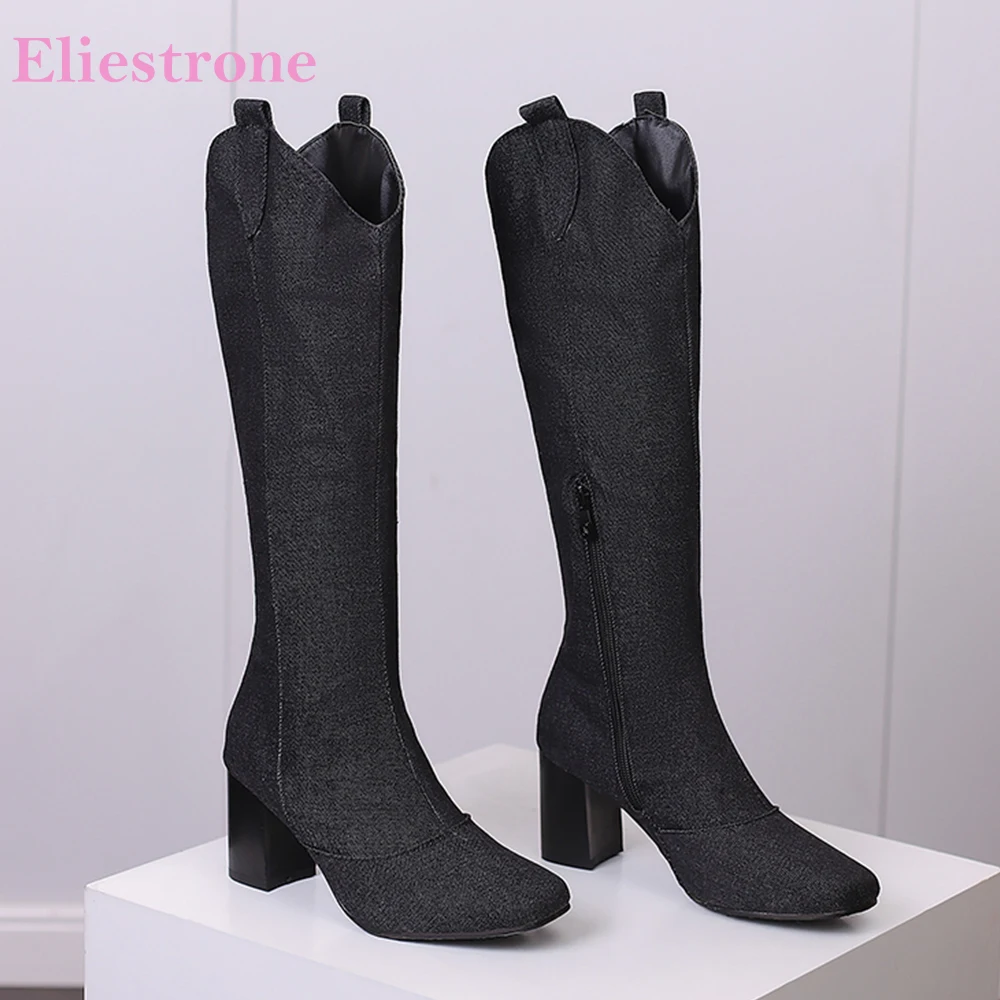 Women'S Shoes Size 12 - Nieuwe Winter Zwart Blauw Vrouwen Kniehoge