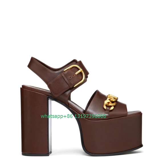 Gold Chain Sandal - Dames Gouden Ketting Gesp Ontwerp Platform