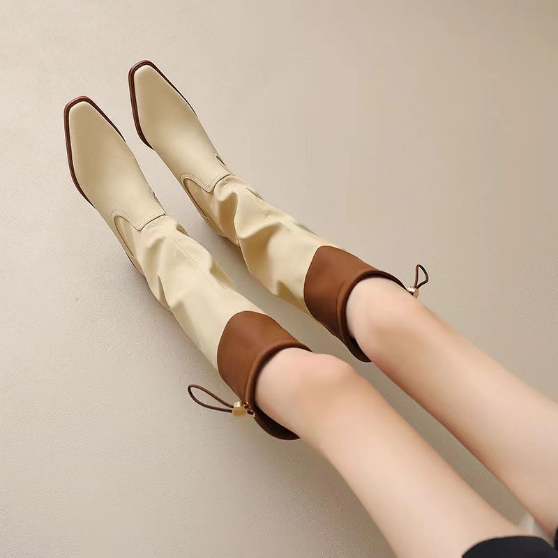 Women Shoes Waterproof - Abrikoos vierkante neus dames lange laarzen