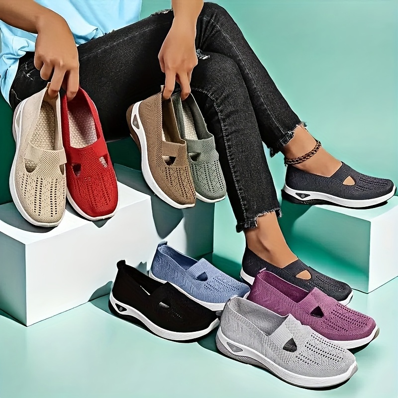 Women'S Shoes With Arch Support - Dames lente zomer gebreide slip-on sneakers