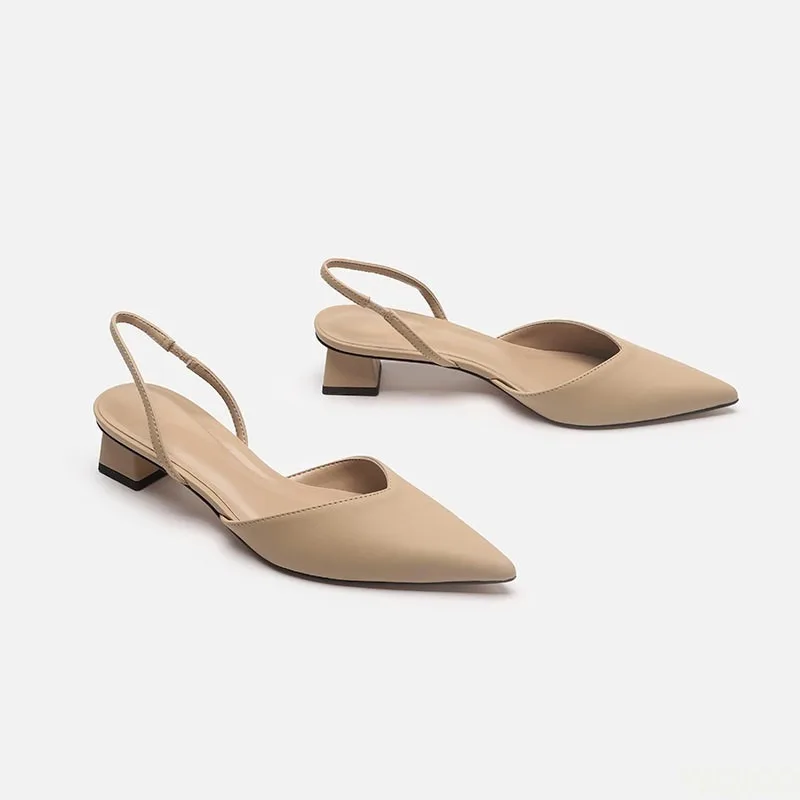 Low Block Heel Pump - Dames Puntige Stretch Sandalen met Blokhak