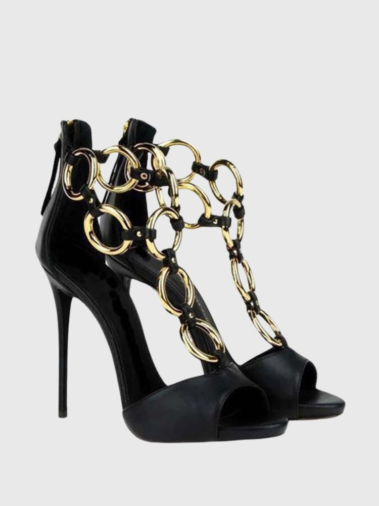 Dames zwart lederen gouden ket - Gold Chain Sandal recensie en prijs